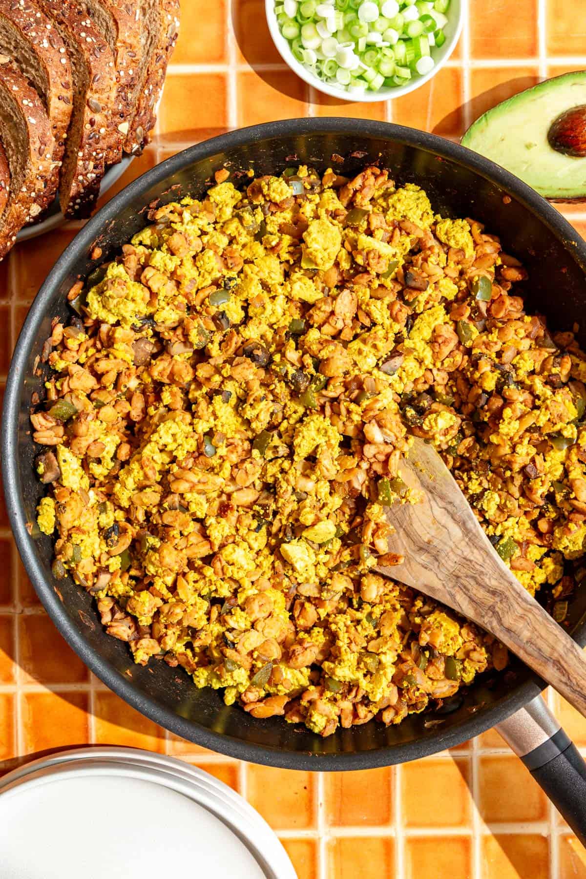 A pan of Scrambled Tempeh, ready to serve.