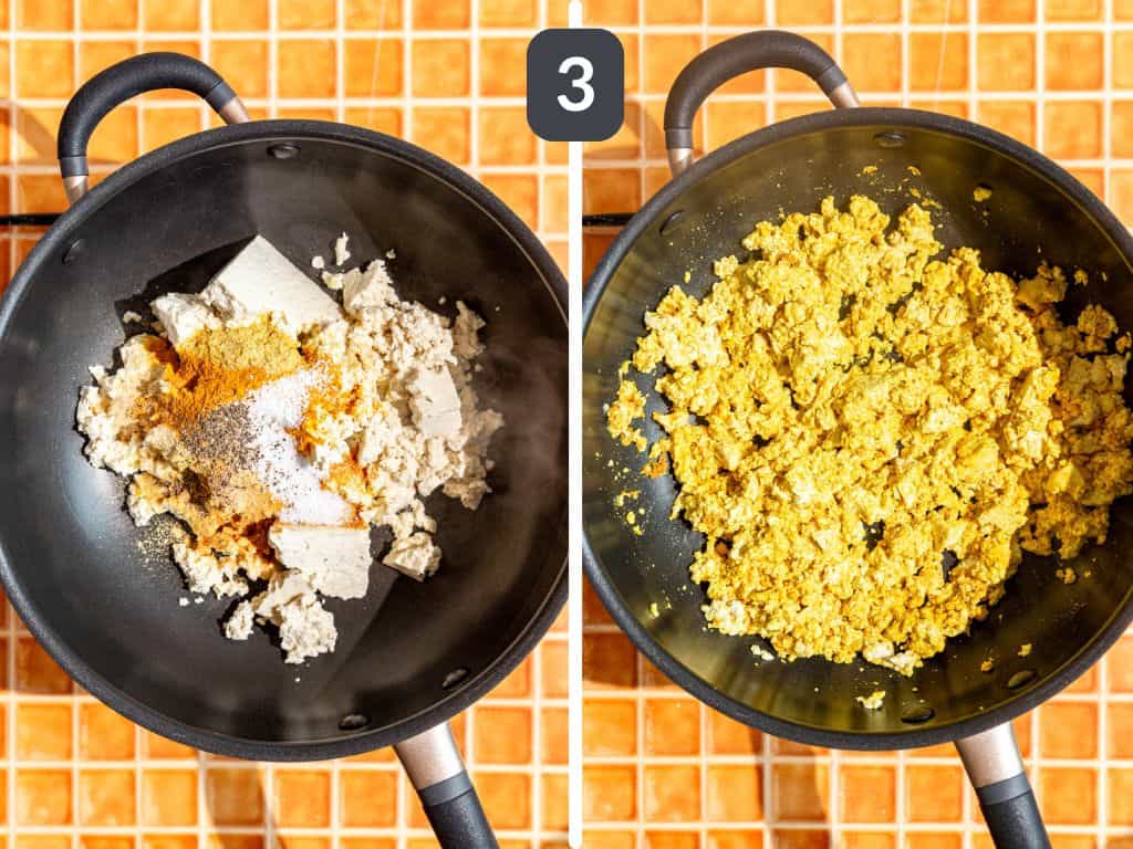Scrambled Tempeh Step 3 - cook the tofu.