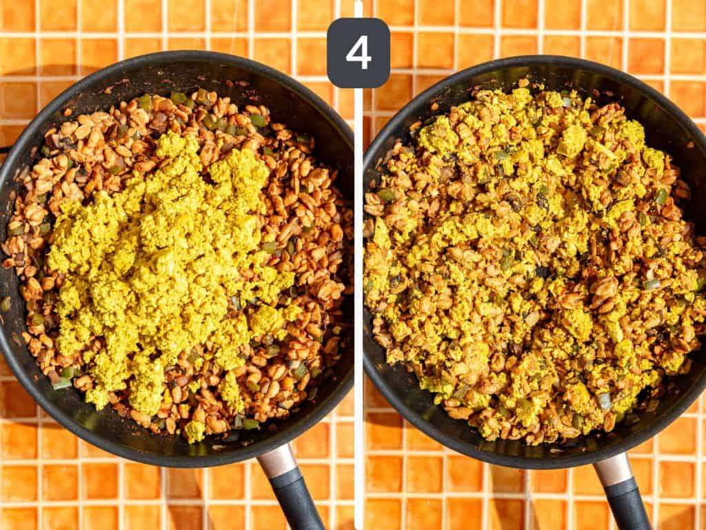 Scrambled Tempeh Step 4 - toss the tofu and tempeh.