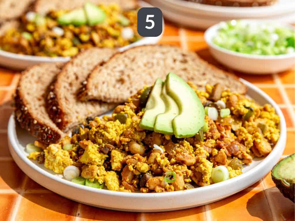 Scrambled Tempeh Step 5 - serve with fresh avocado.