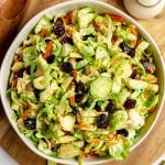 A bowl of brussels sprouts slaw, ready to serve.