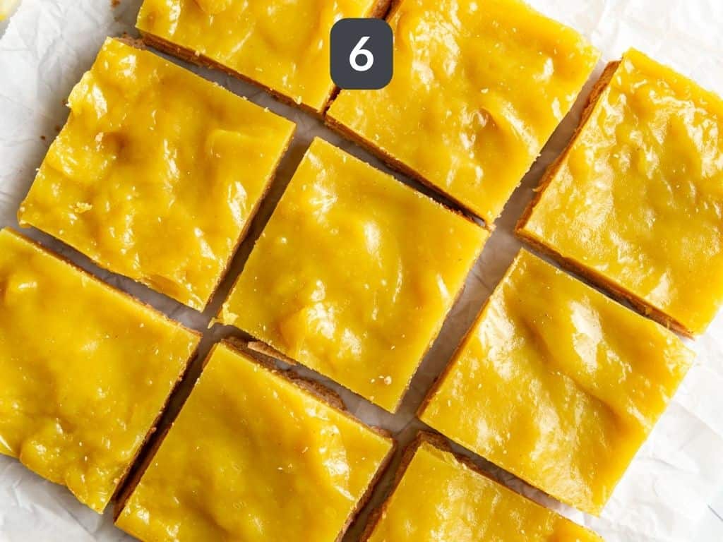 Plant-Based Lemon Bars Step 6 - slice and serve.