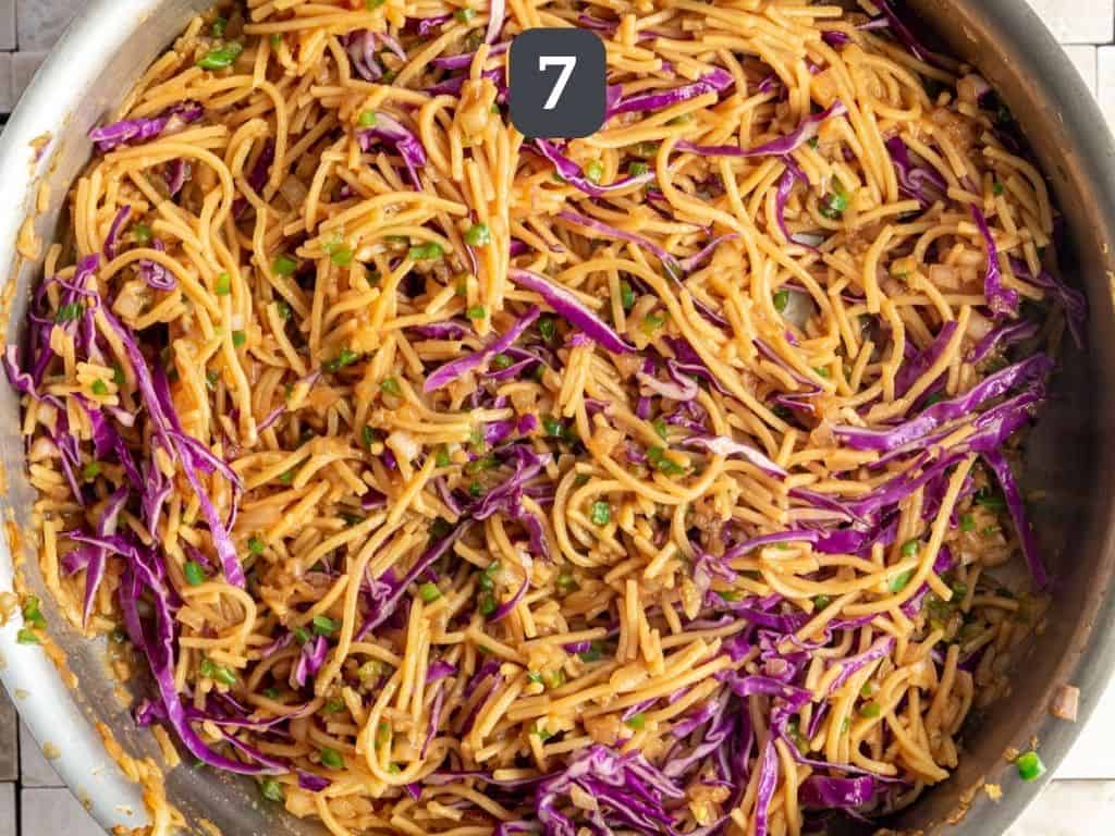 Spicy Garlic Noodles Step 7 - stir in the cabbage.