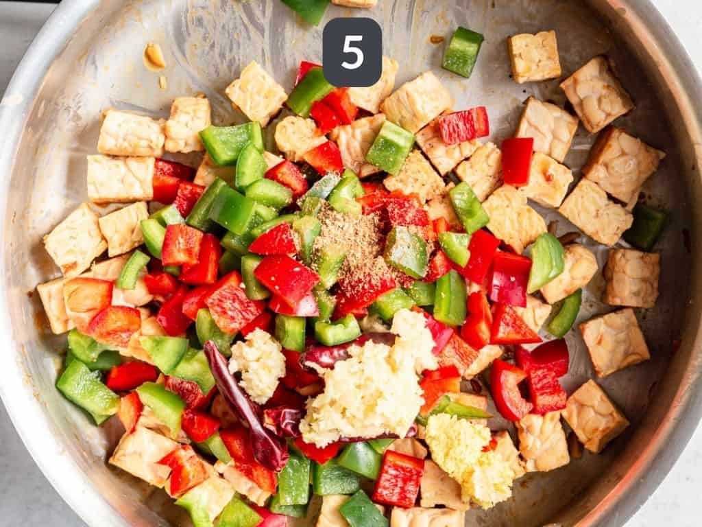 Kung Pao Tempeh Step 5 - add vegetables 
