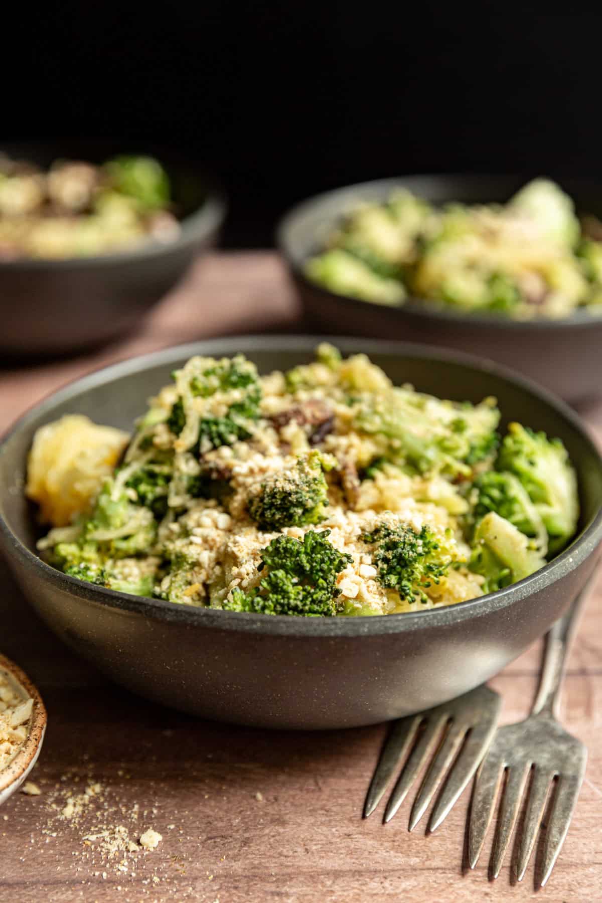 A bowl of Broccoli Parmesan Spaghetti Squash.