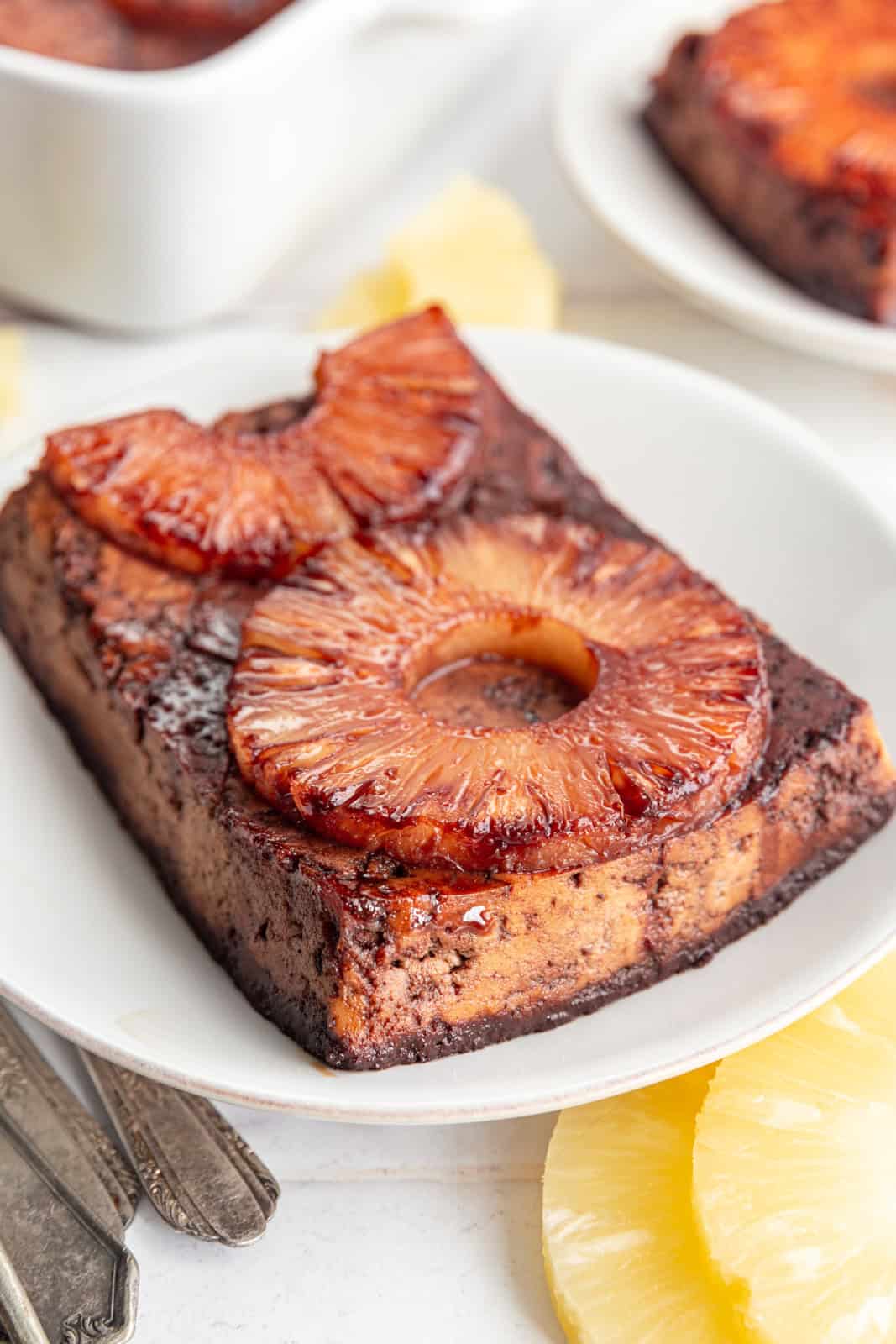 Pineapple Glazed Tofu on a plate ready to eat.