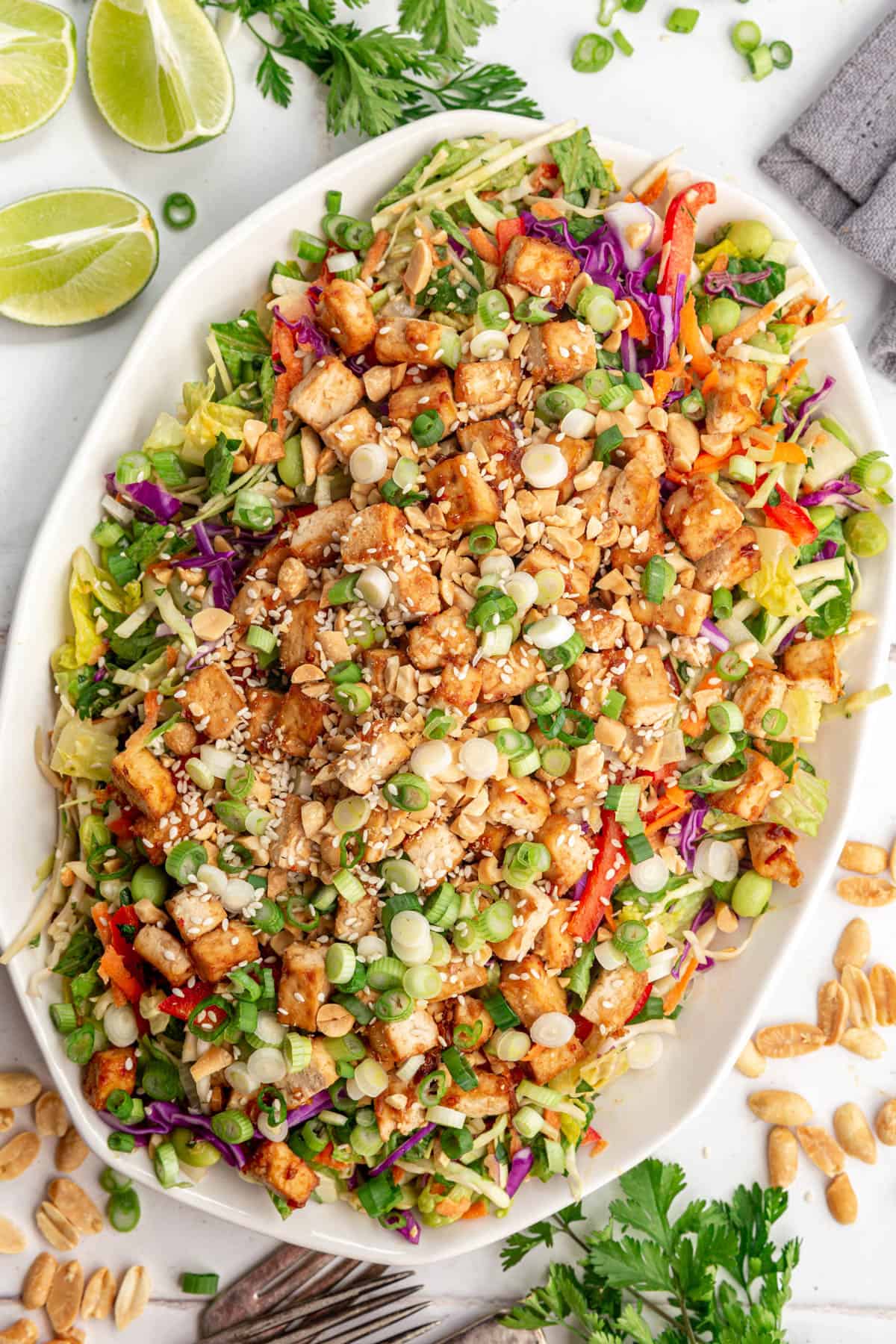 Thai peanut salad served on a platter.