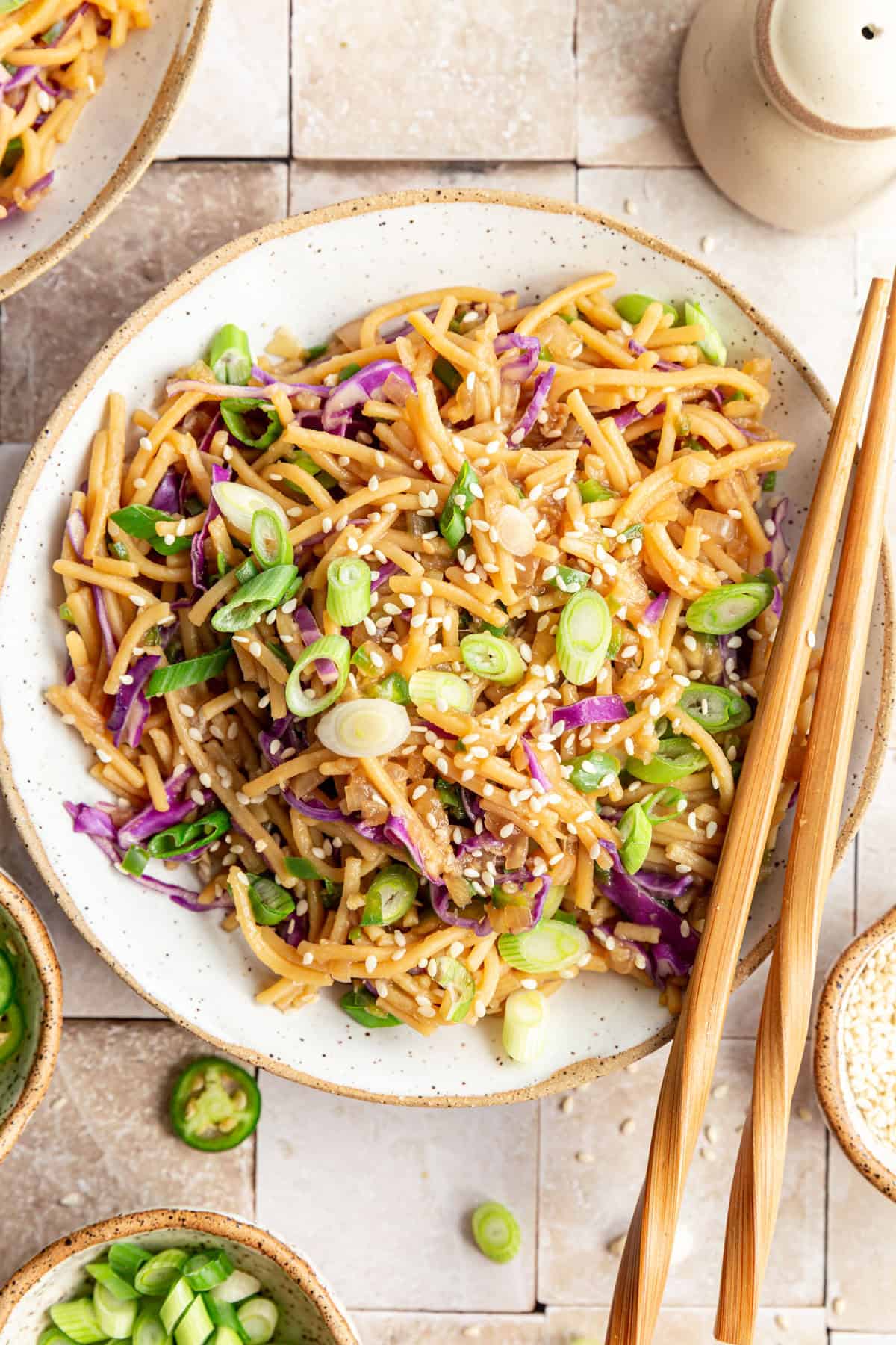 Spicy Garlic Noodles in a bowl.