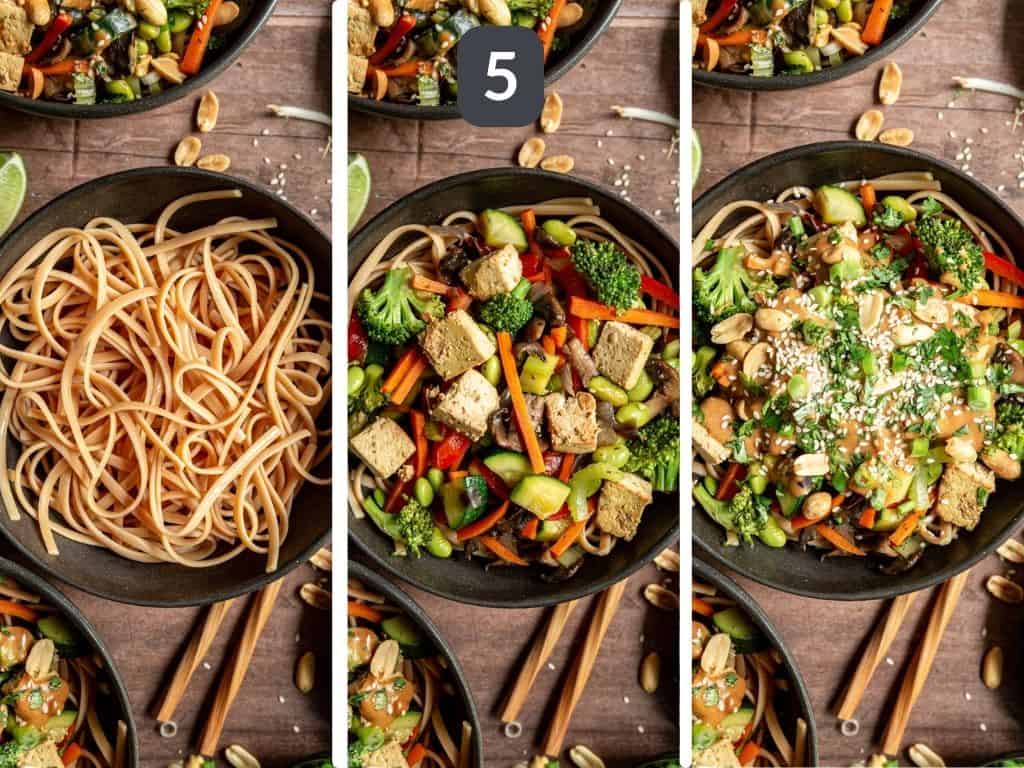 Vegan Oil-Free Pad Thai Step 5 - toss all the components together.