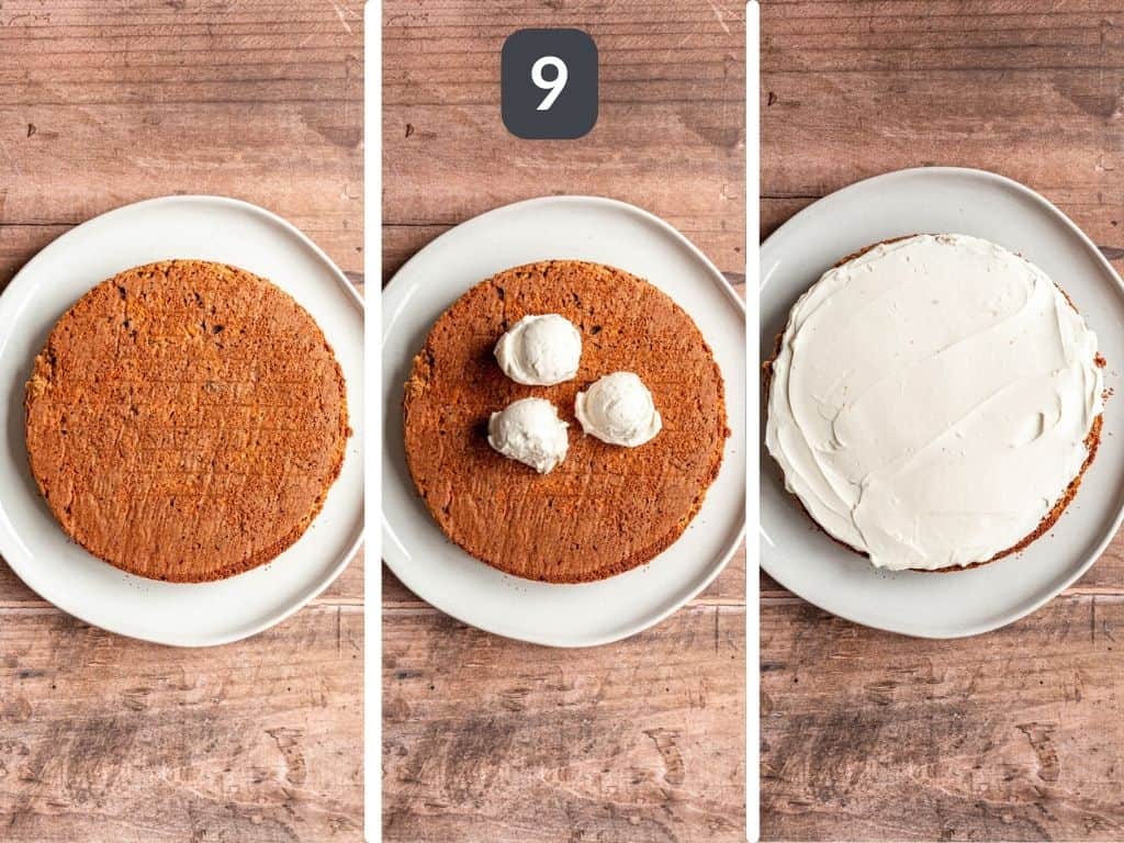 Vegan Oil-Free Carrot Cake Step 9 - frost the cake