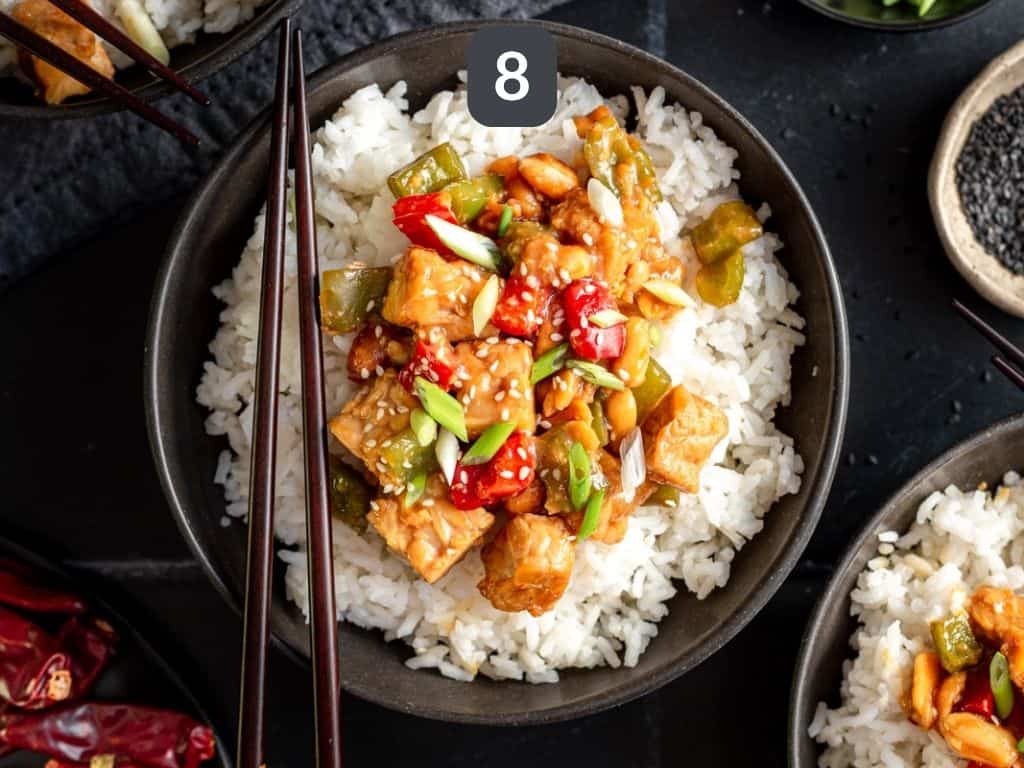 Kung Pao Tempeh over rice