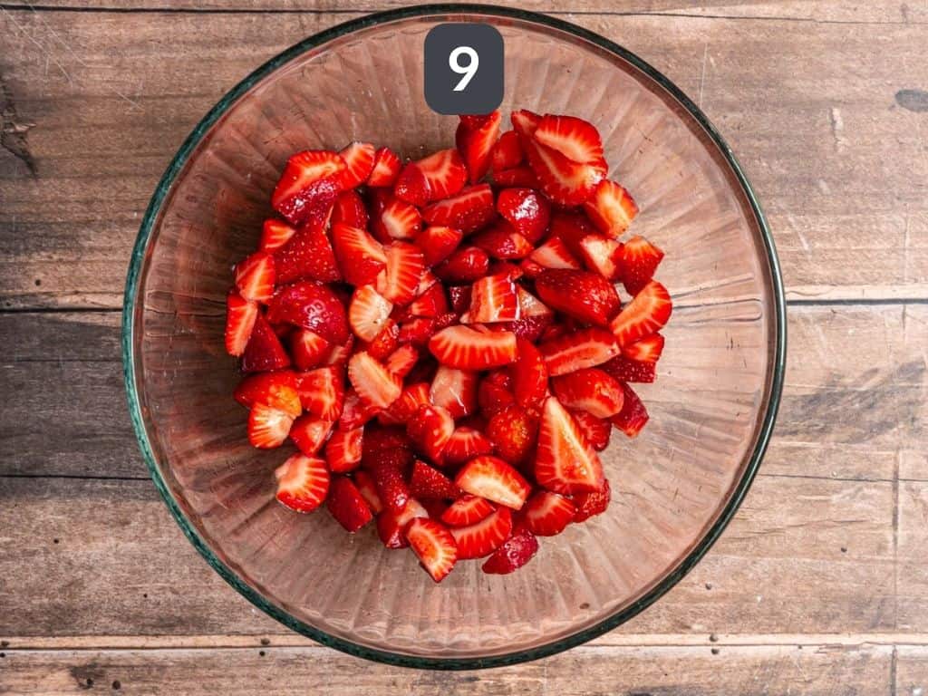 Vegan Strawberry Shortcakes Step 9 - mix the strawberries.