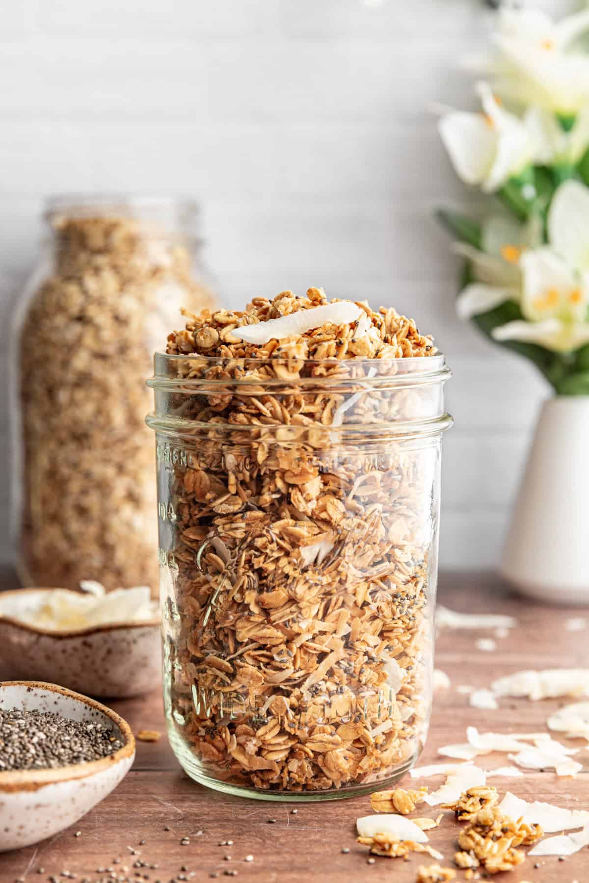Easy Vanilla Coconut Granola in a jar.