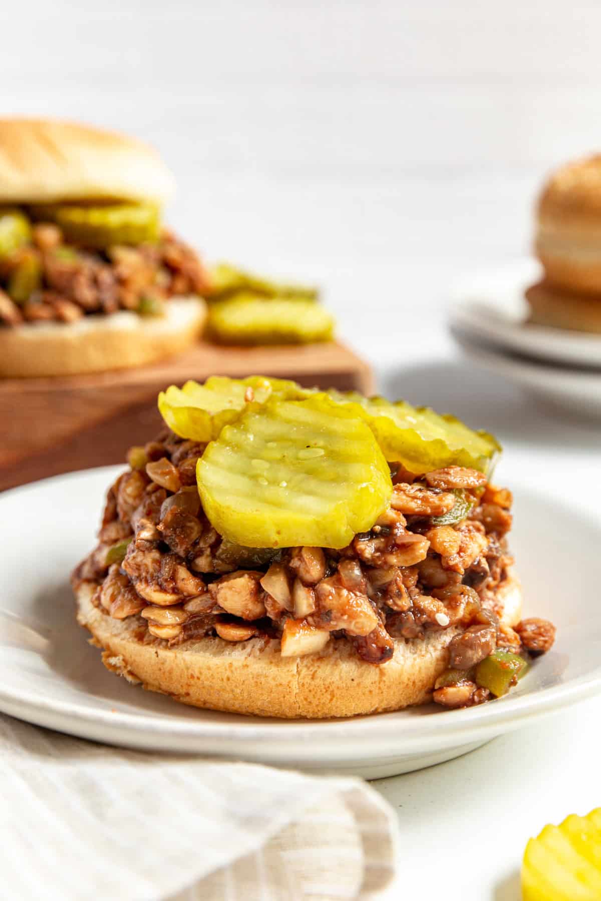 A Plant-Based Sloppy Joes served without a top bun.