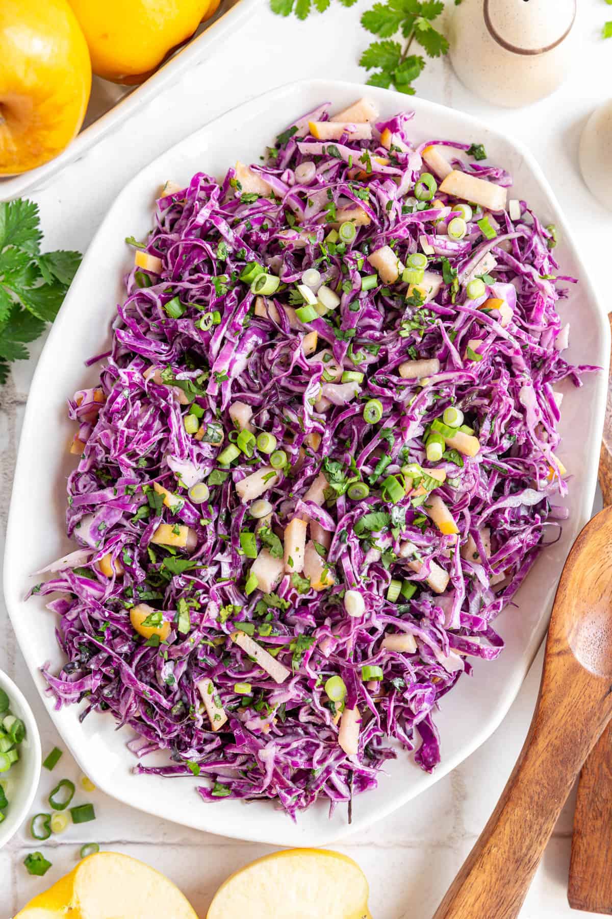 A platter of Vegan Red Cabbage Slaw.