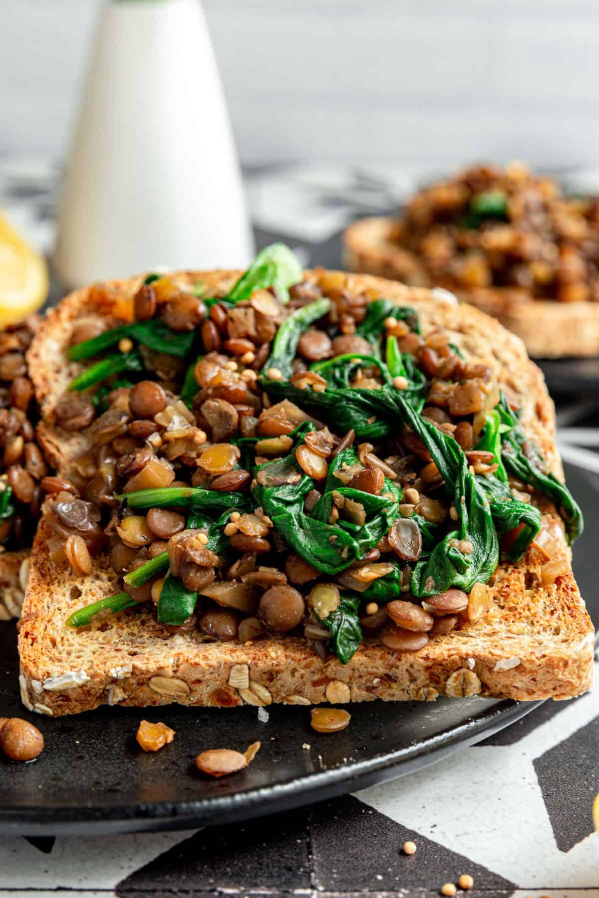Lentils and Greens Toast ready to eat.