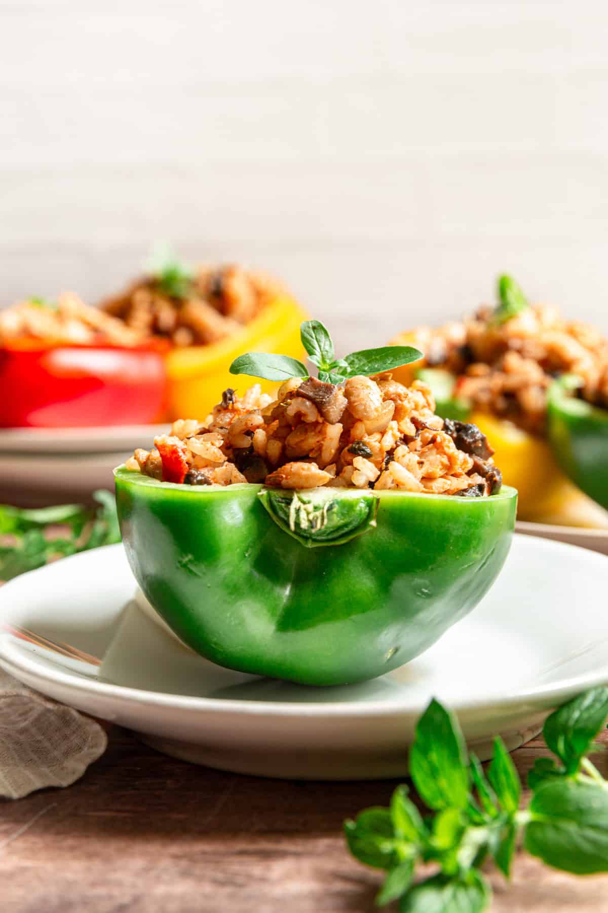 No-Bake Vegan Stuffed Peppers with Rice and Mushrooms