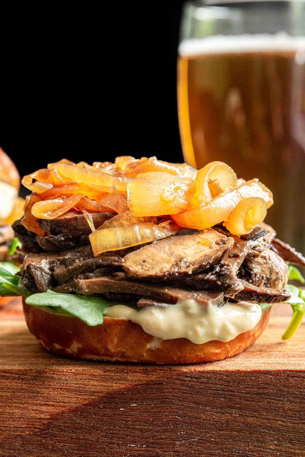 A Portobello Mushroom Slider without a top bun.