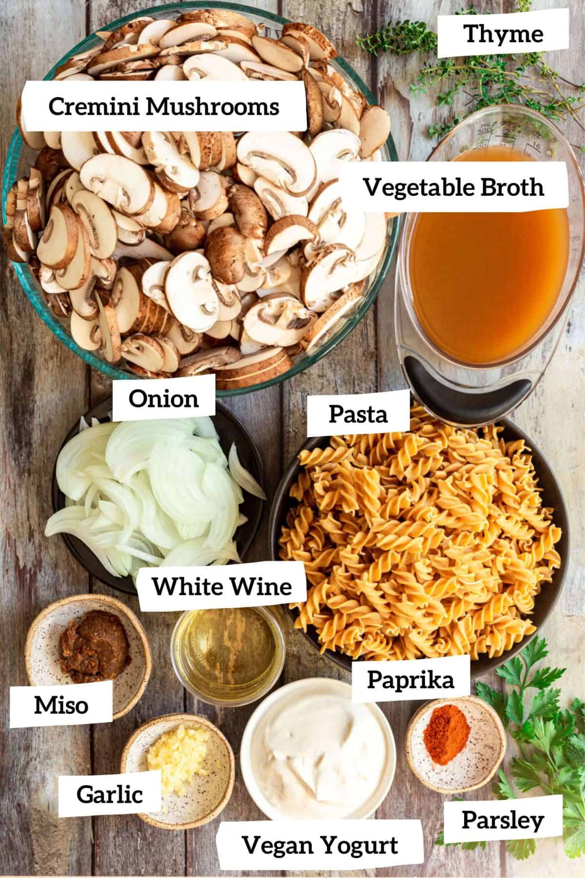 Vegan Gluten Free Mushroom Stroganoff Ingredients