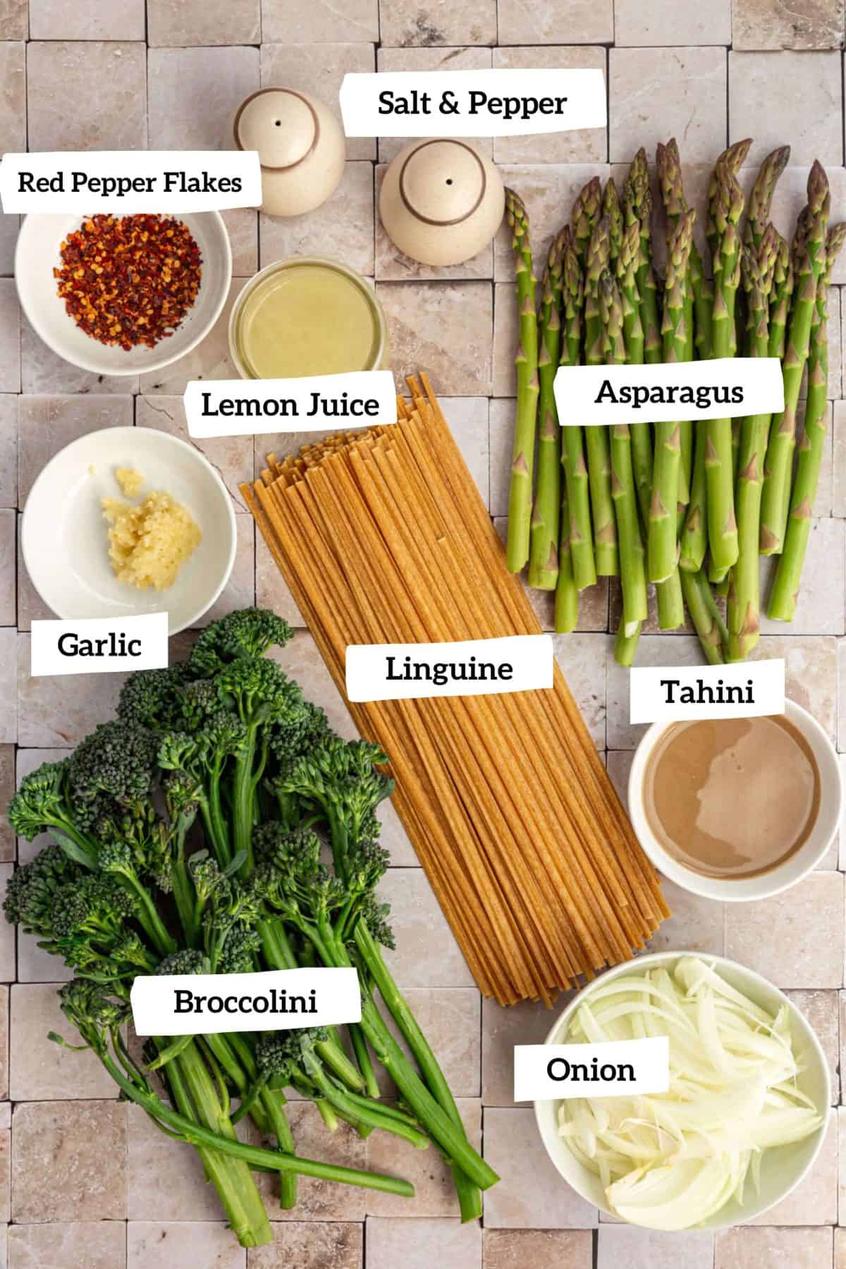Ingredients for Broccoli Asparagus Pasta