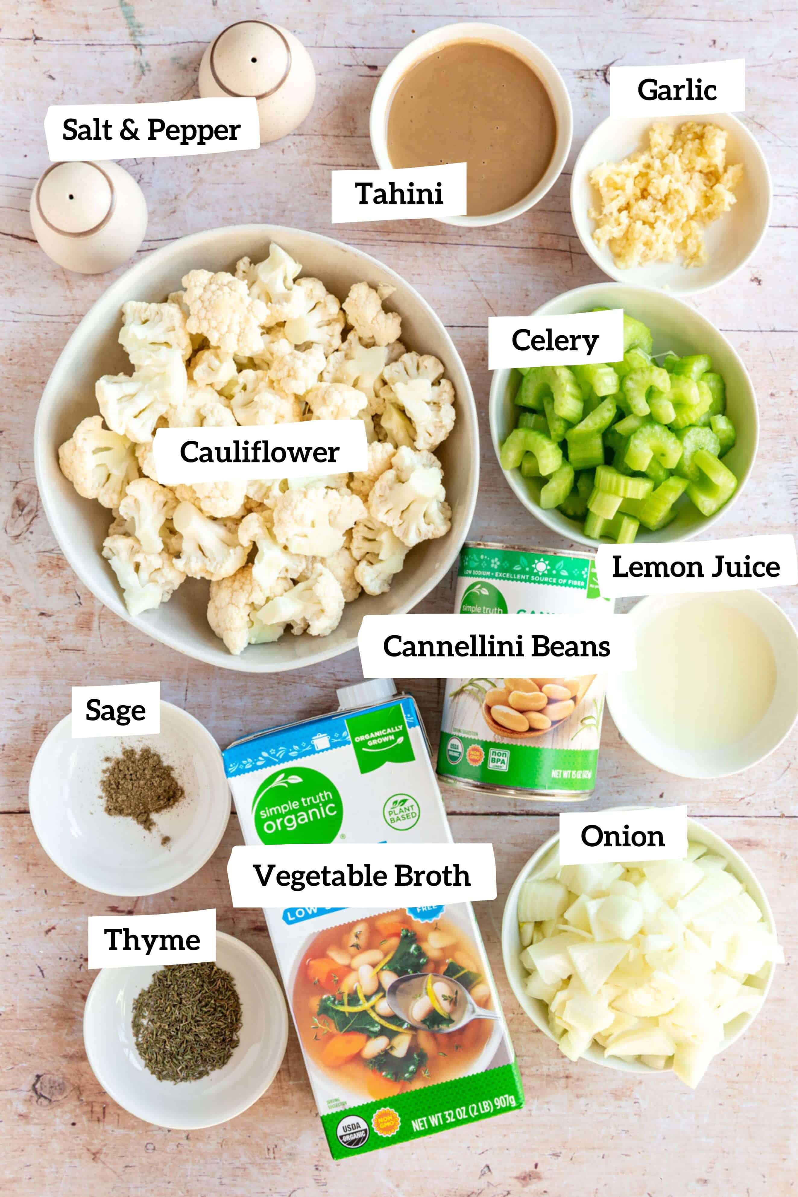 Ingredients for Creamy Cauliflower White Bean Soup