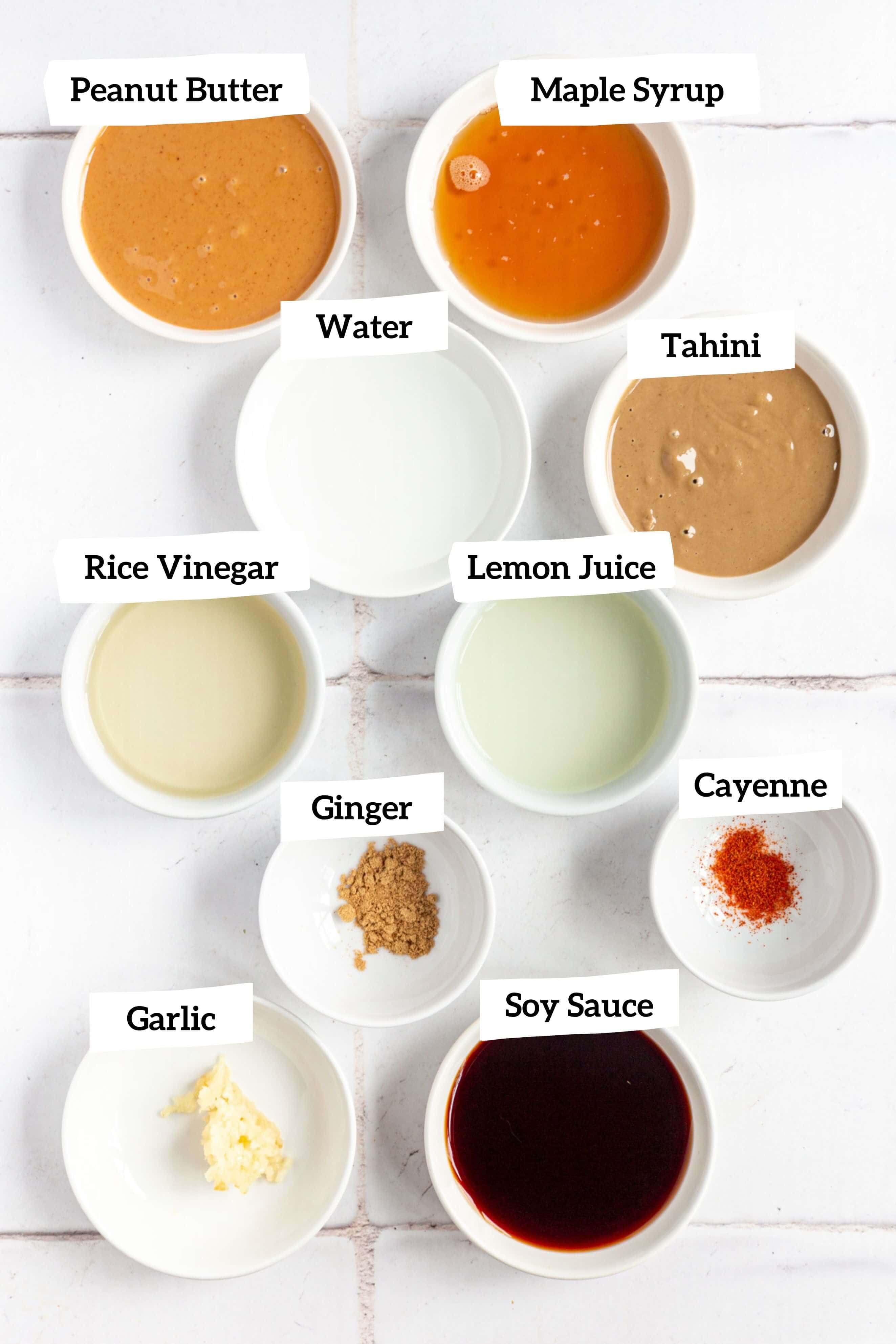 Healthy Peanut Sesame Dressing ingredients.