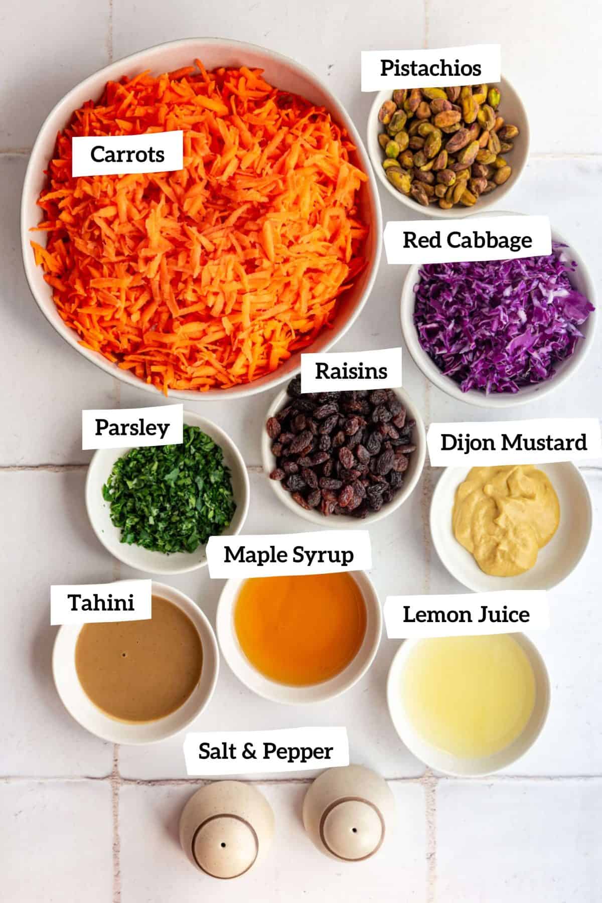 Ingredients for Healthy Carrot Raisin Salad.
