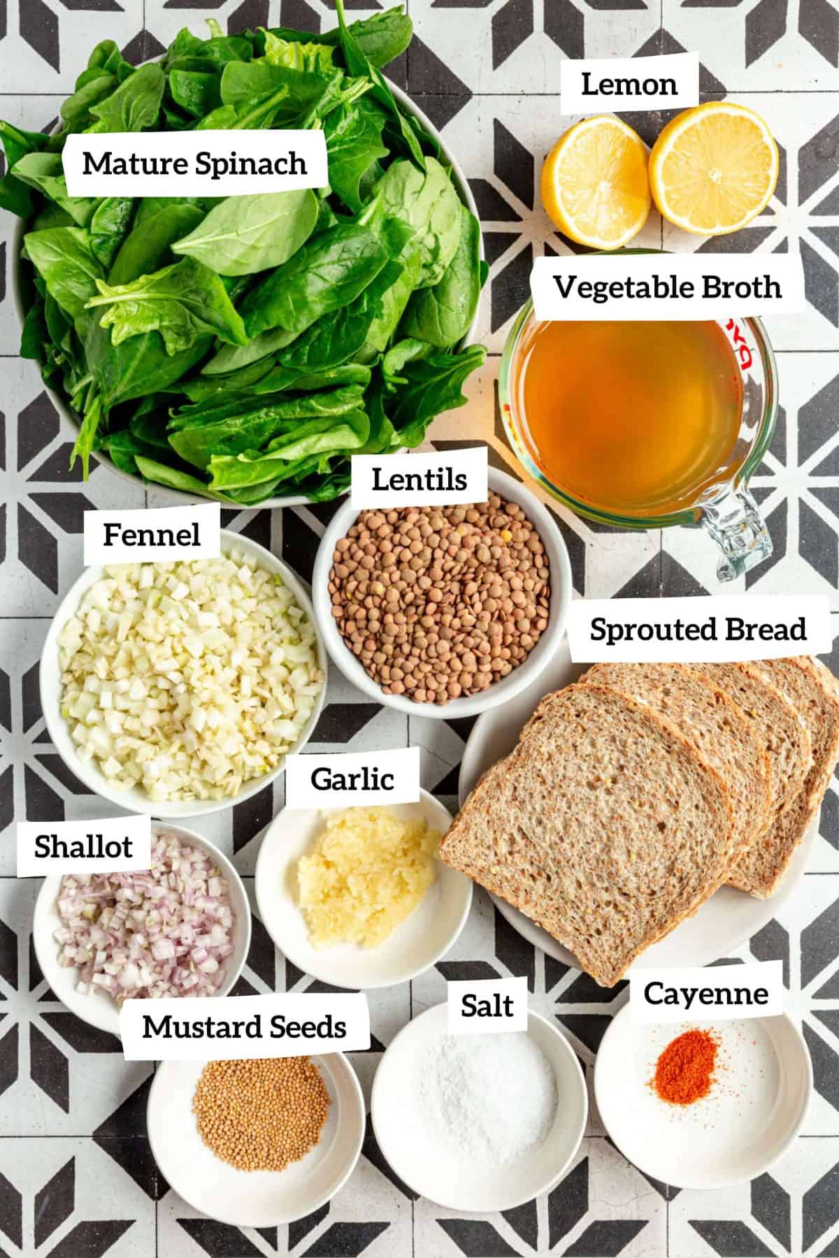 Lentils and Greens Toast Ingredients