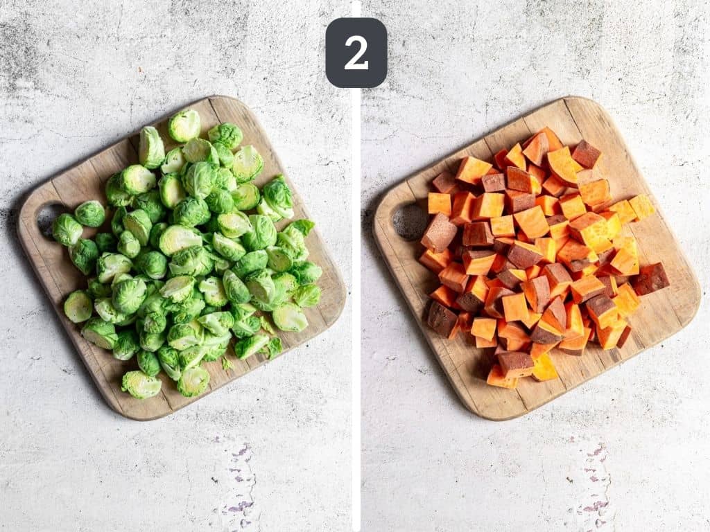 Roasted Sweet Potatoes and Brussels Sprouts Step 2