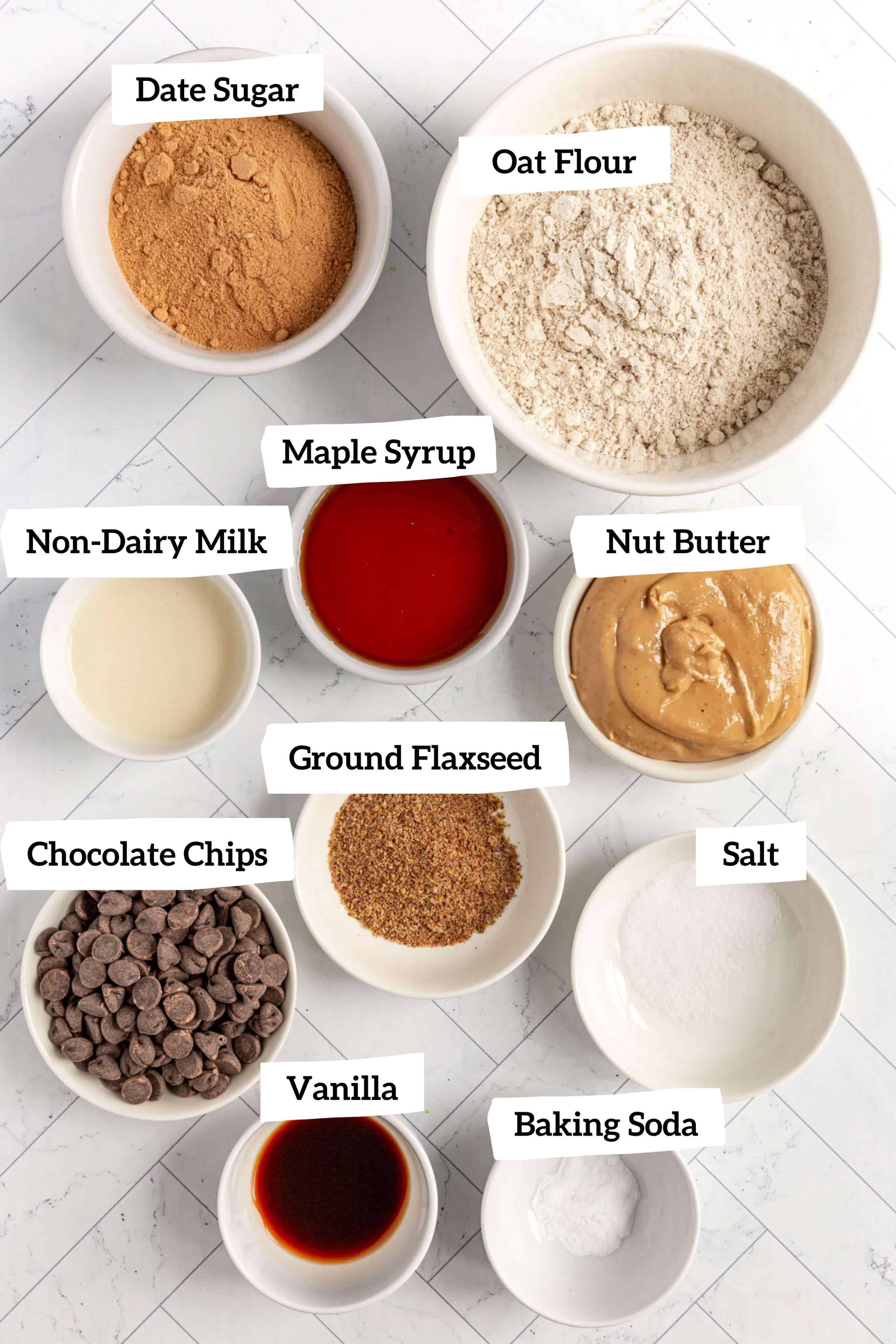 Ingredients for Vegan Oil-Free Chocolate Chip Cookies