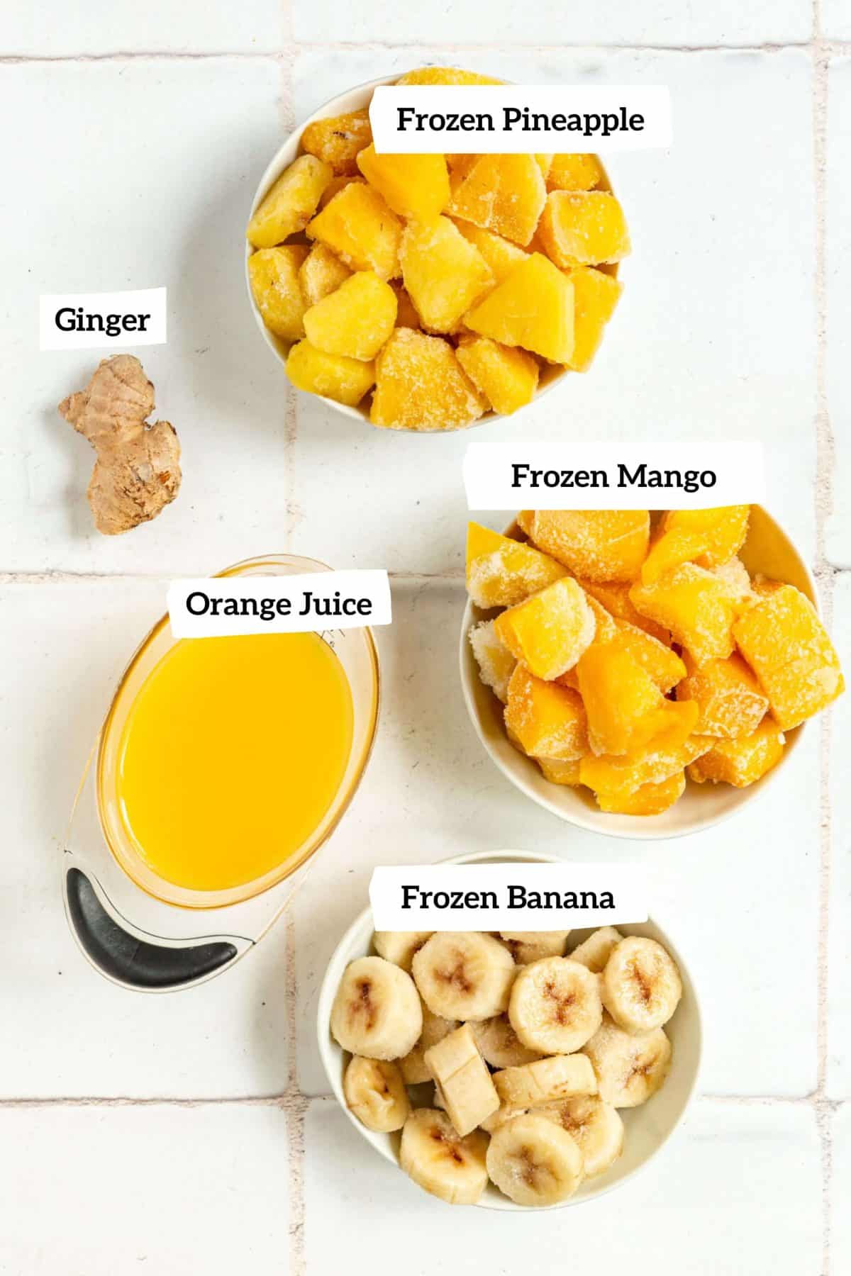 Orange smoothie bowl ingredients.