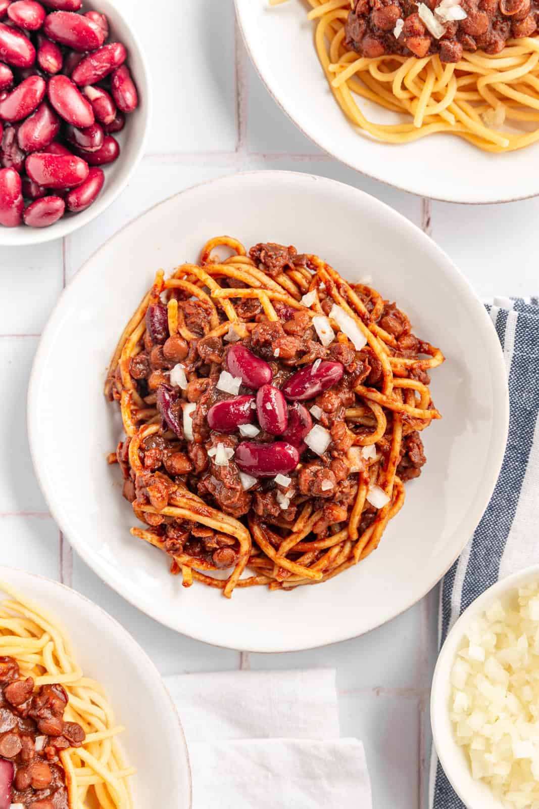 Vegan Cincinnati Chili Mixed with pasta