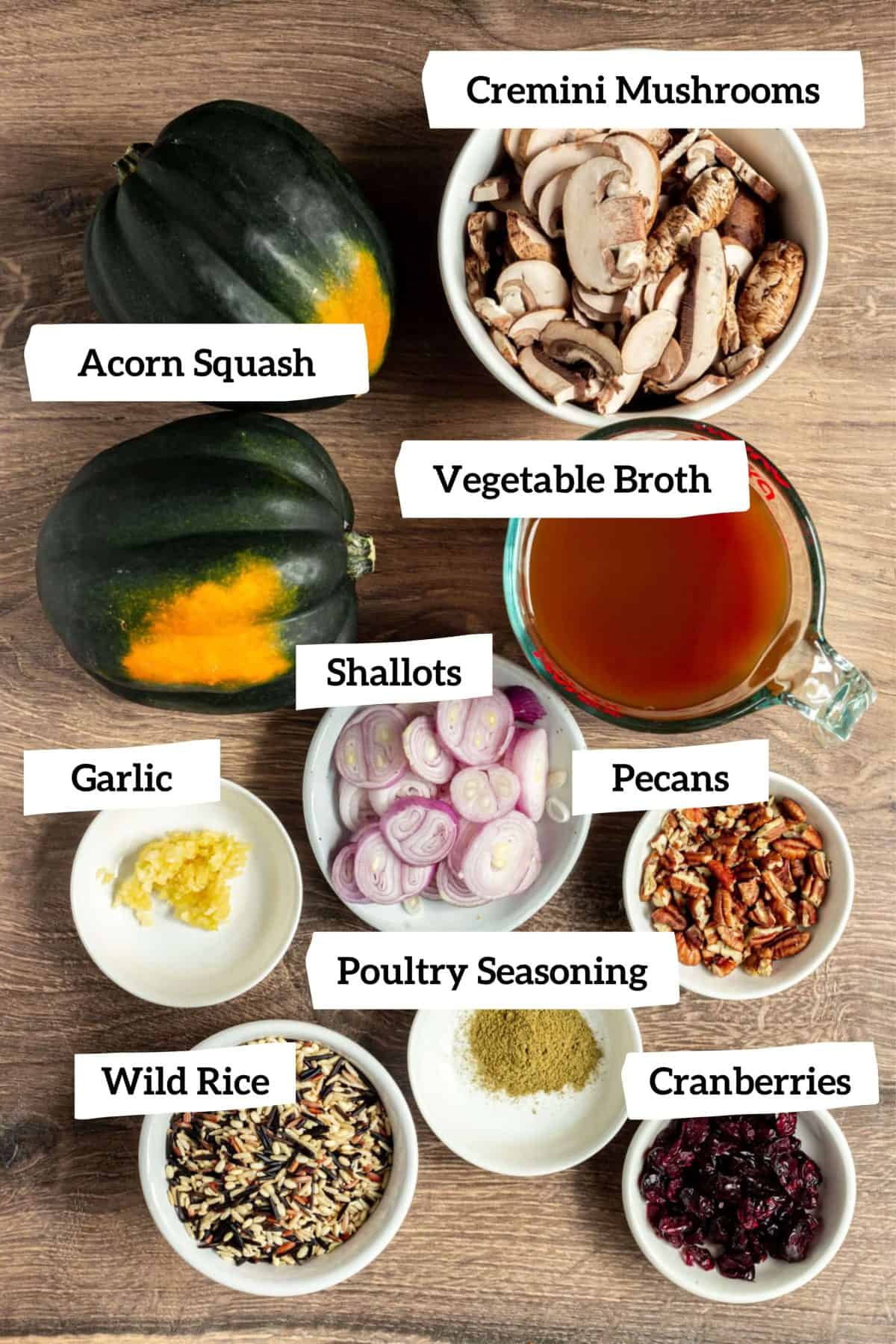 Vegan Wild Rice Stuffed Acorn Squash Ingredients