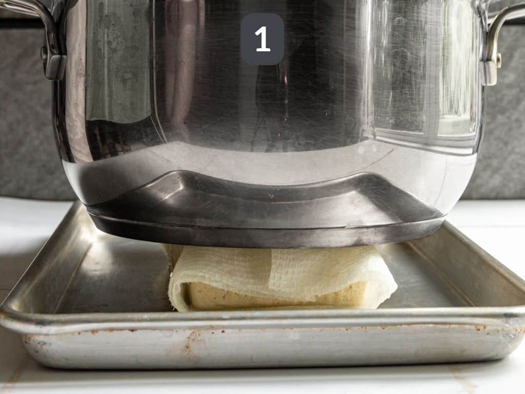 Basil Balsamic Marinated Tofu Step 1 - press the tofu.