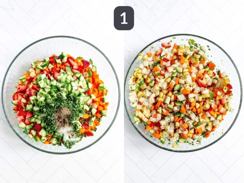 Jicama Pineapple Slaw Step 1 - toss all the ingredients.