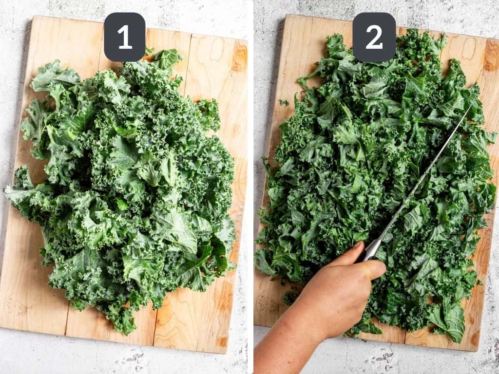 Kale Salad with Cranberries Steps 1 & 2