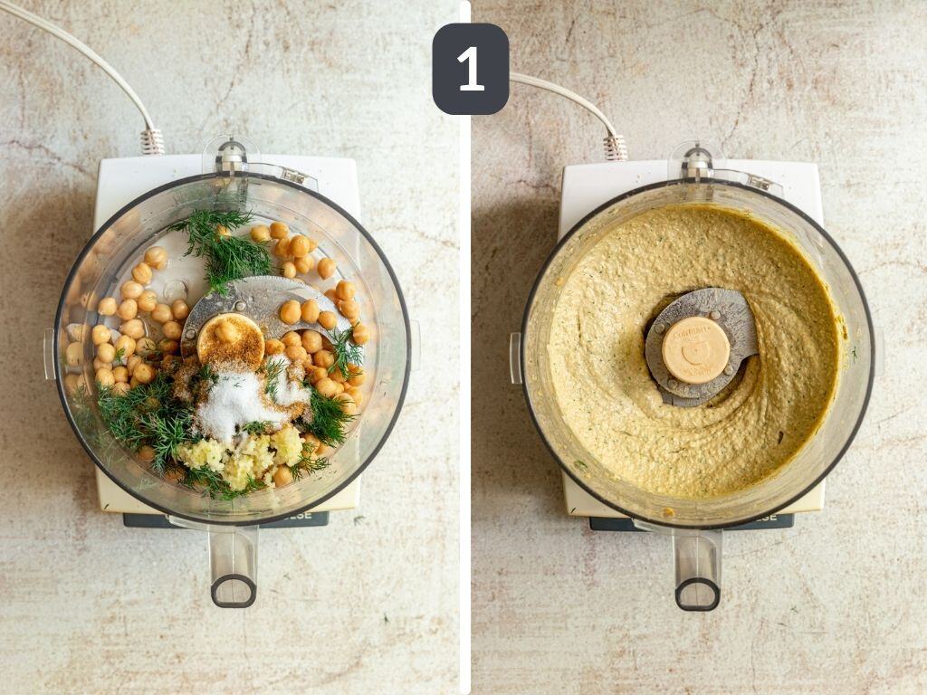 Lemon Dill Hummus in a food processor.