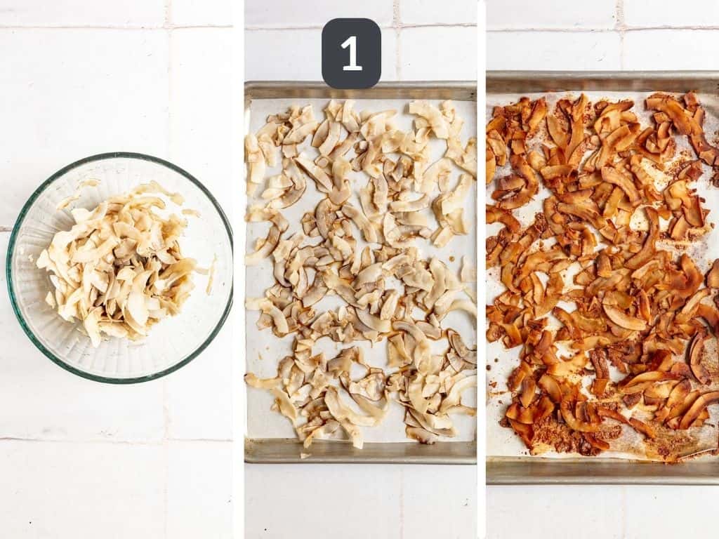 Vegan Broccoli Salad Step 1 - make the coconut bacon.