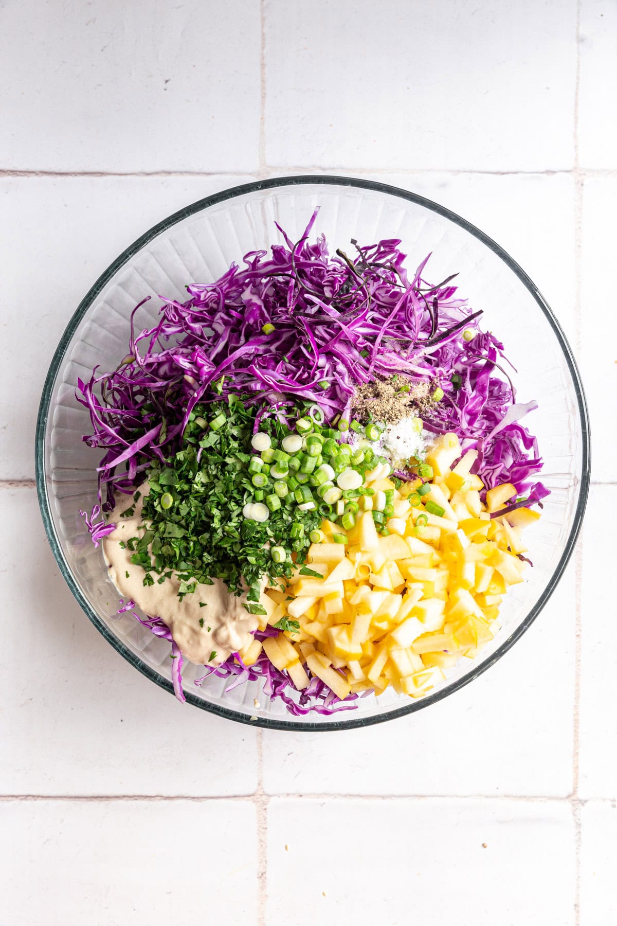 Vegan Red Cabbage Slaw Step 1 - toss ingredients.