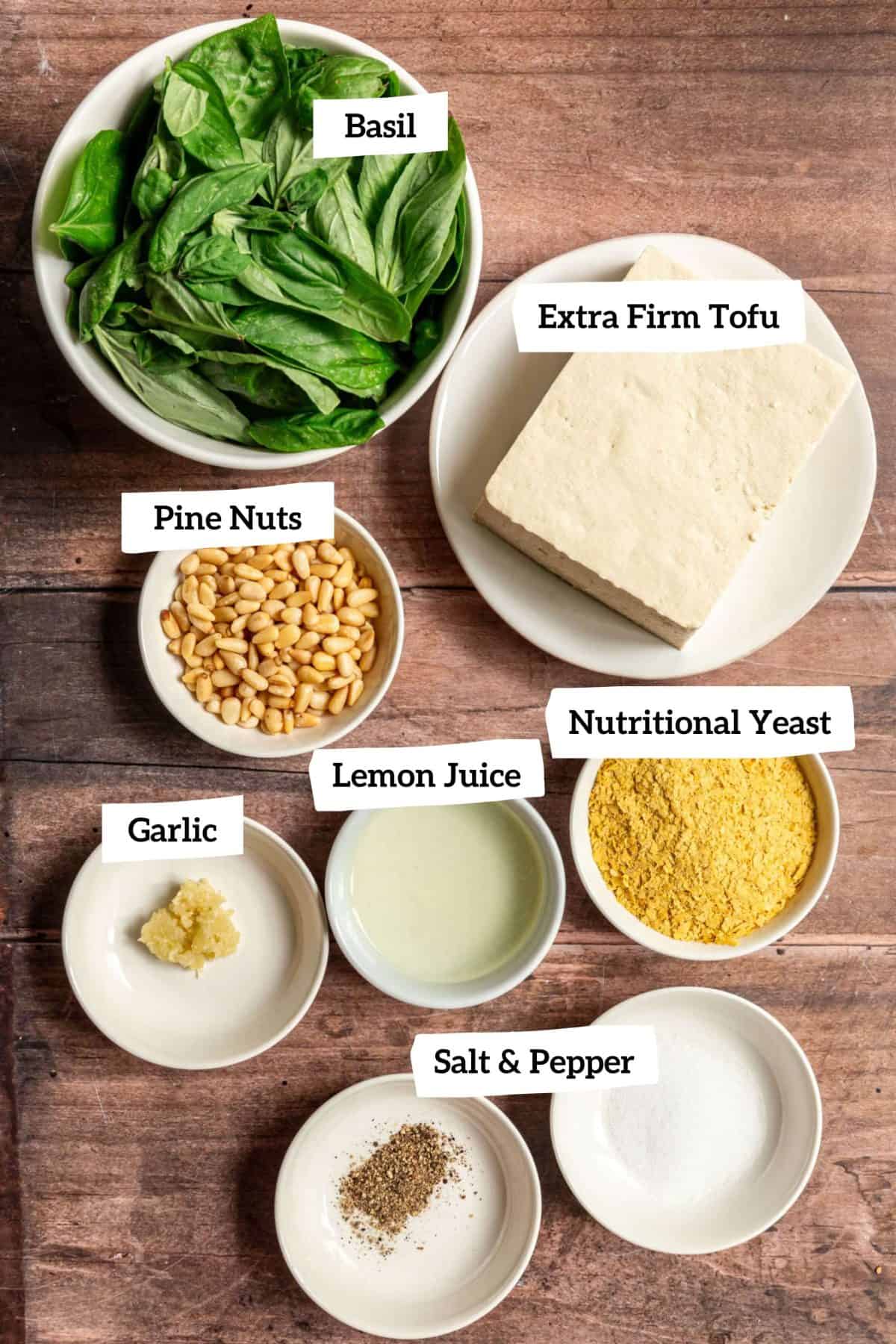 Tofu pesto sauce ingredients.