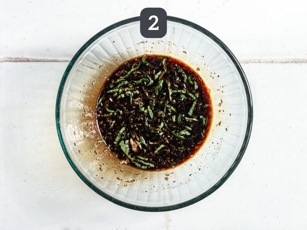 Basil Balsamic Marinated Tofu Step 2 - mix the marinade.