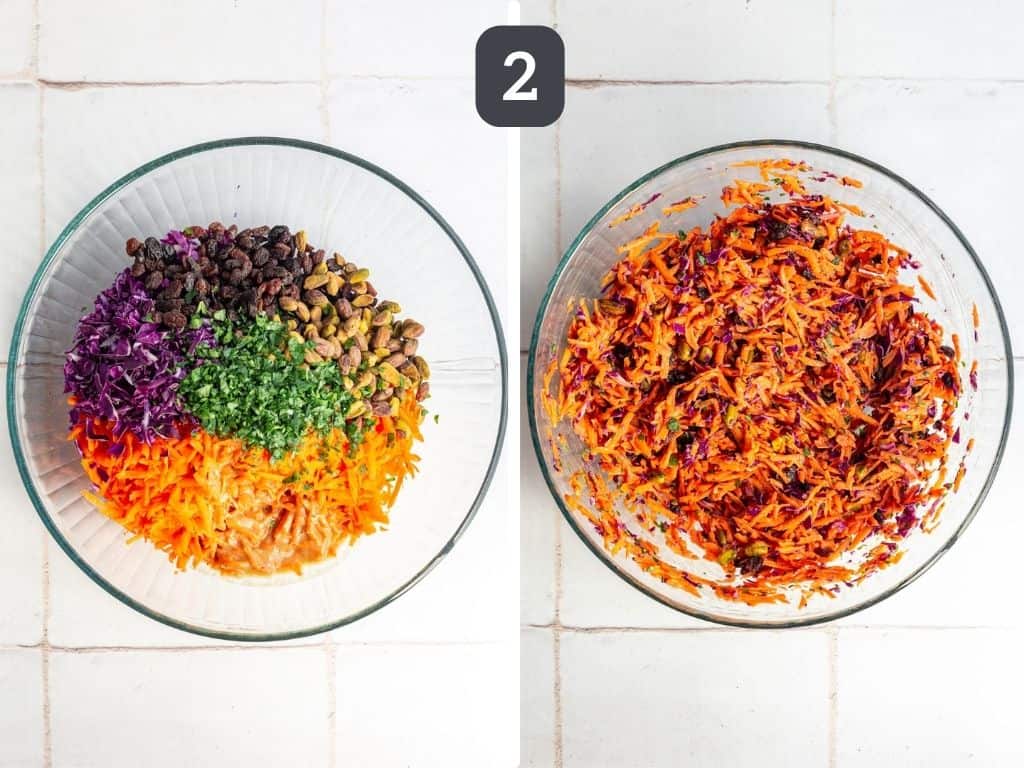 Carrot Raisin Salad Step 2 - toss everything in a large bowl.