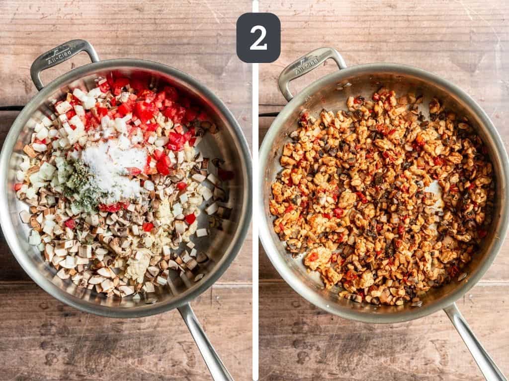 No-Bake Vegan Stuffed Peppers Step 2 - heat the remaining ingredients.