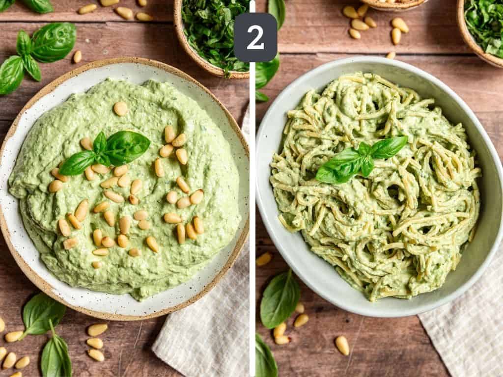 Tofu Pesto Sauce served two ways.