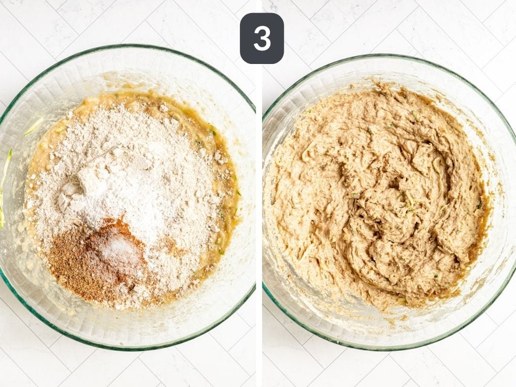 Vegan Banana Zucchini Bread Step 3 - stir in the dry ingredients.