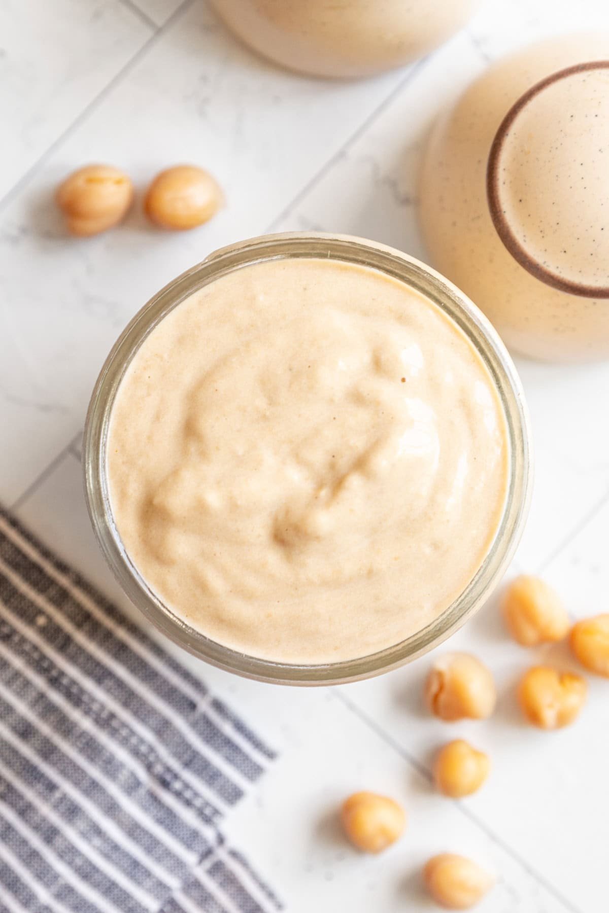 Vegan Chickpea Dressing in a mason jar.