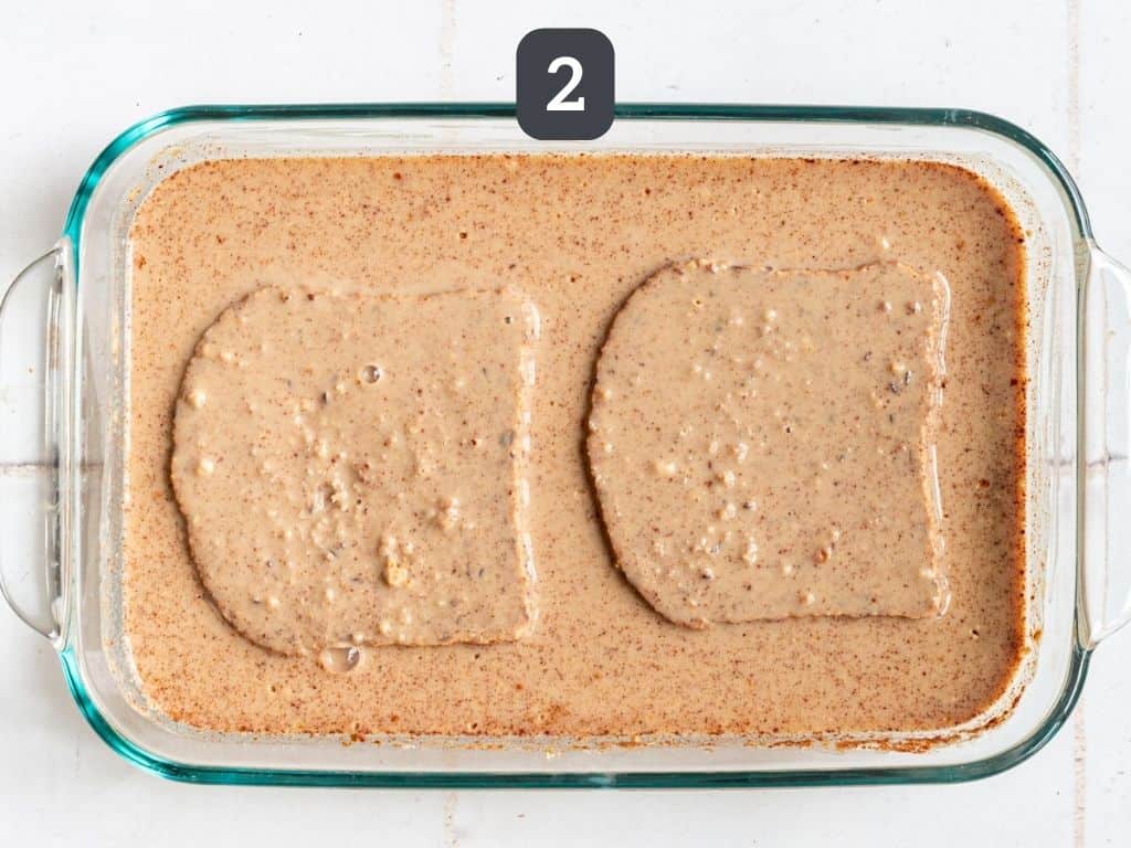 Vegan High Protein French Toast Step 2 - soak the bread.