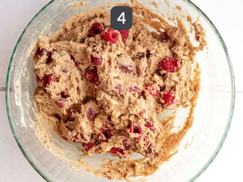 Vegan Raspberry Muffins step 4 fold in raspberries