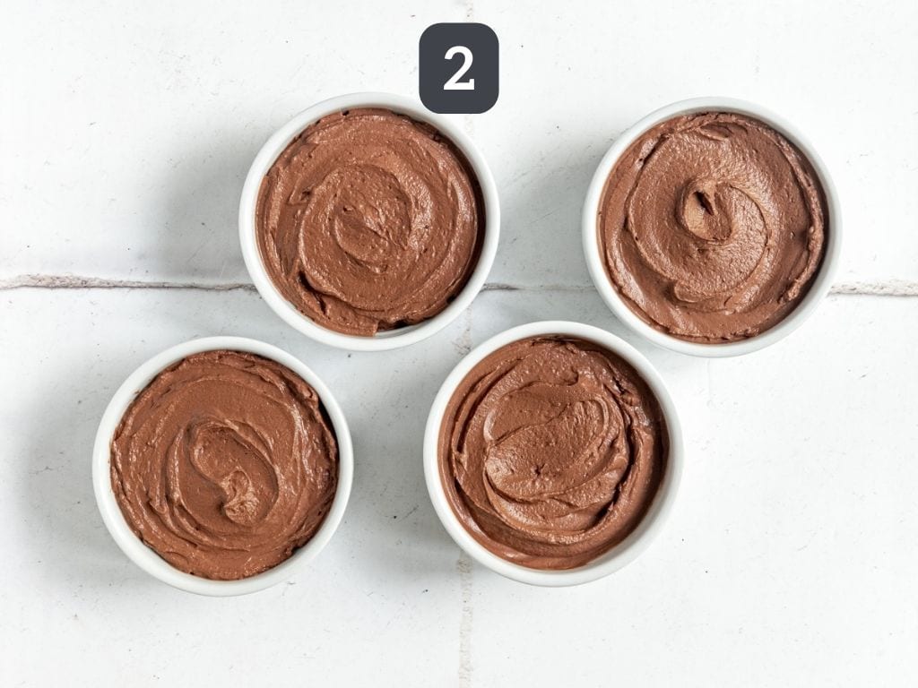 Vegan Tofu Chocolate Mousse Step 2 - transfer to jars and refrigerate.