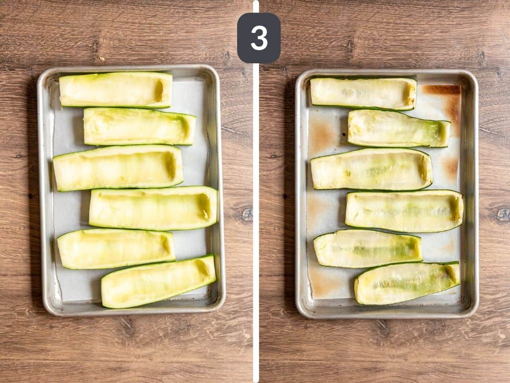 Vegan Zucchini Boats Step 3 - bake the zucchini.